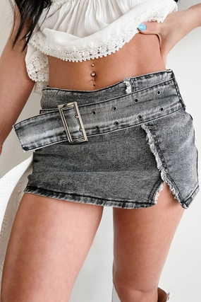 Timeless Match Weekend Getaway Stylish Some Enchanted Evening Denim Mini Skirt (Acid Black)