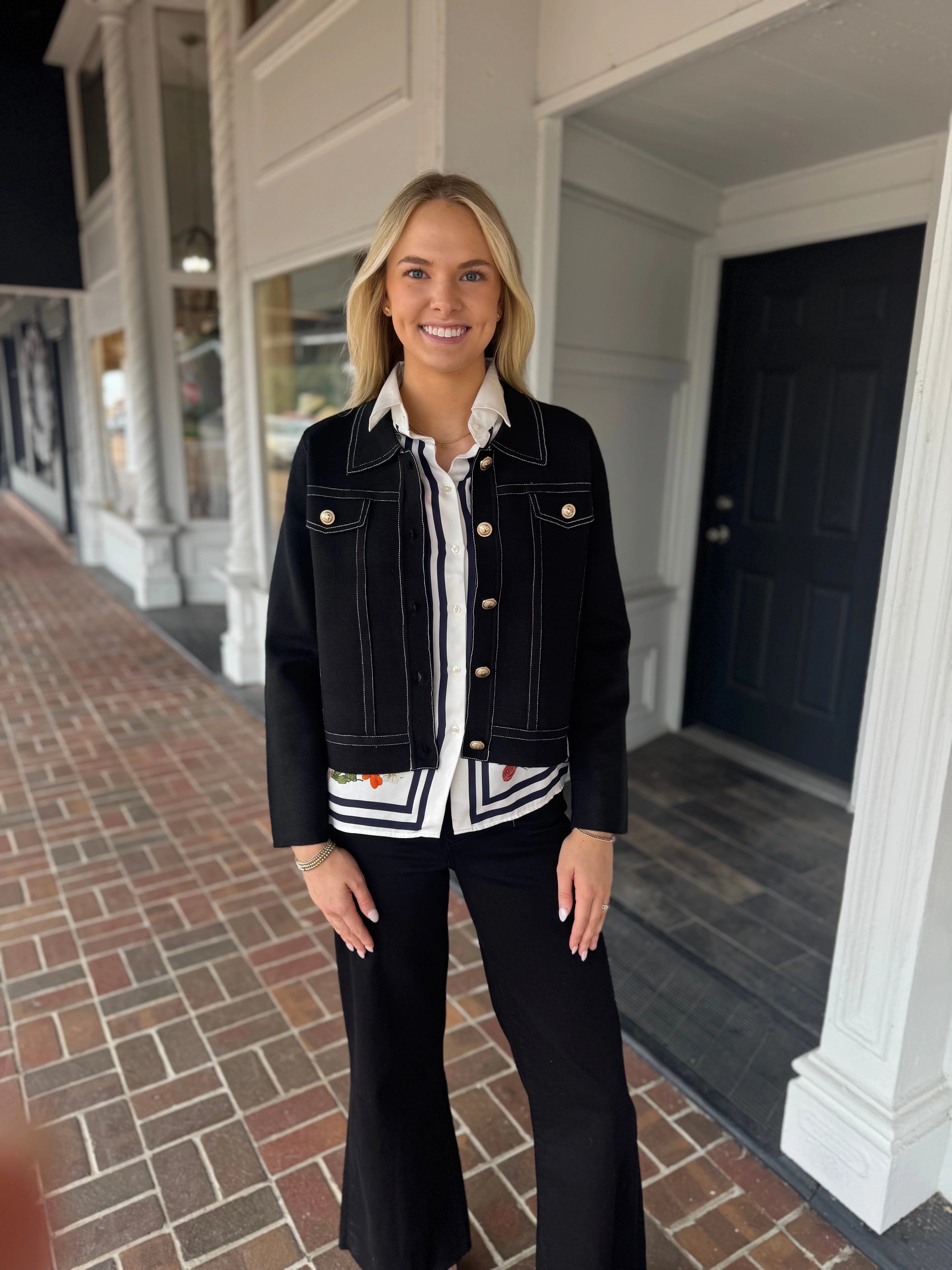 Vilagallo Black Button Pocket Sweater Cashmere Blend