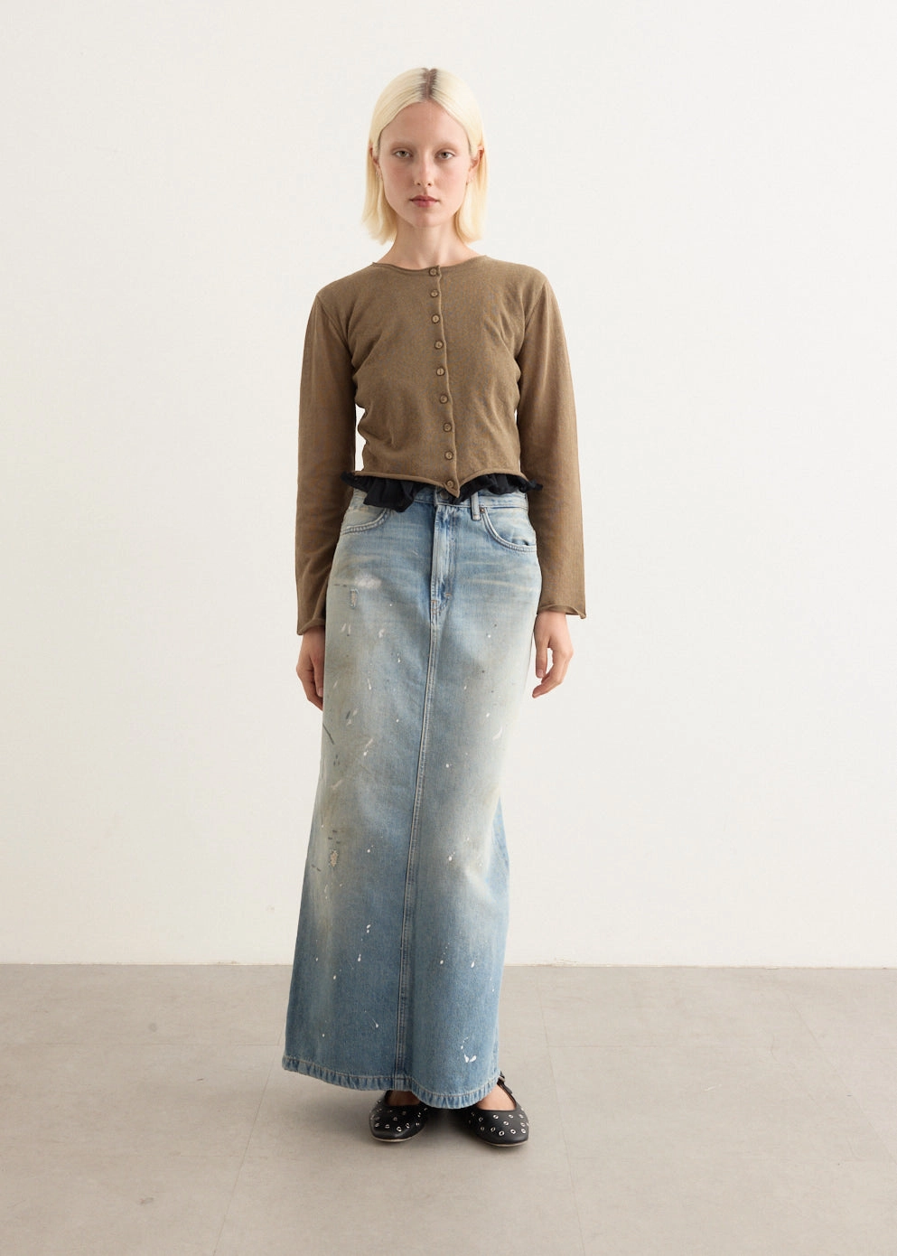 Tibby Denim Skirt Classic Cut Sanded Seam Comfort