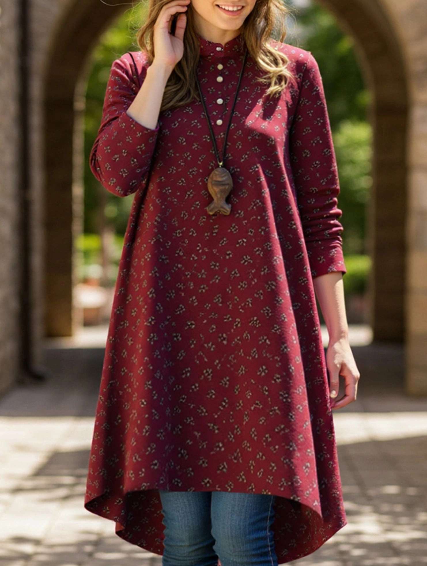 Plush Interior Vintage long-sleeved floral print shirt