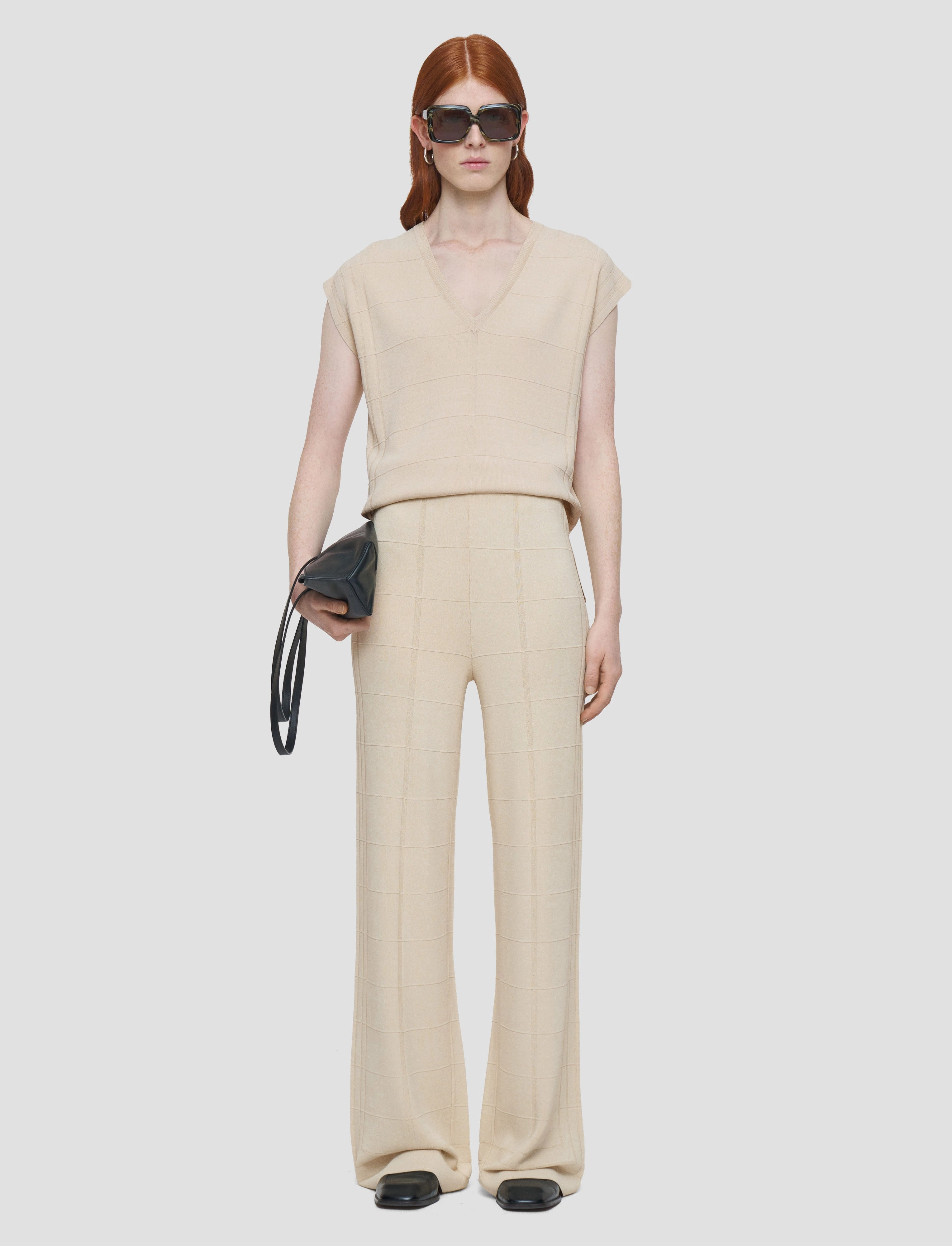 Viscose Grid Knit Trousers EcoFriendly Dyeing StaticFree Material