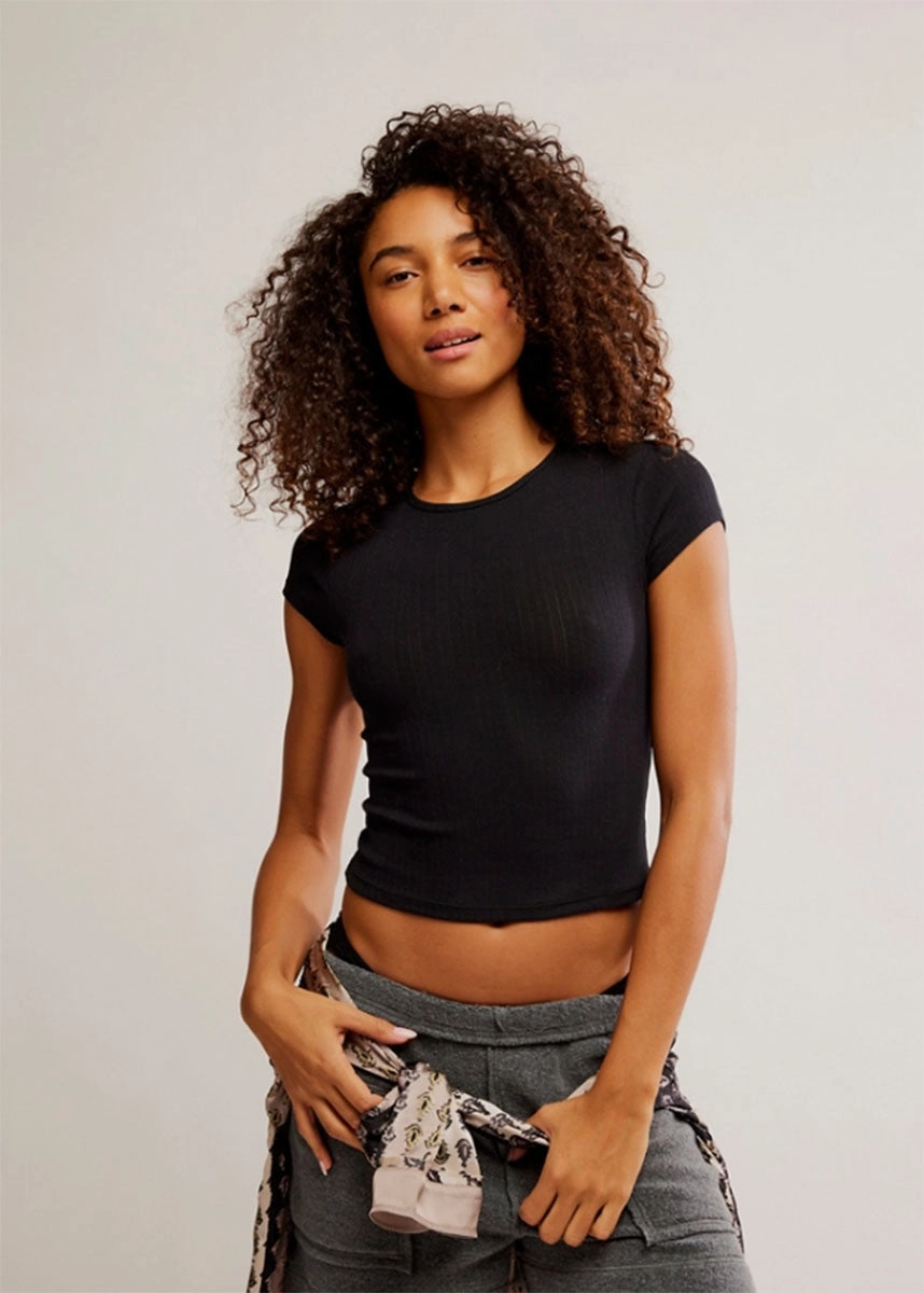 Wait A Minute Baby Tee - Anthracite Hidden Zipper NonRestrictiveCut