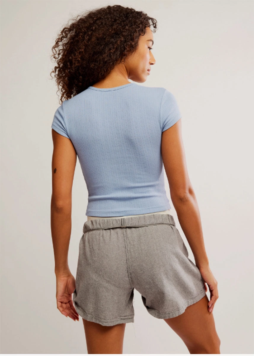 Wait A Minute Baby Tee - Soft Chambray Slim Fit Design Easy Care Fabric