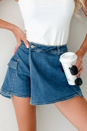 Wait For Me Cargo Denim Wrap Skort (Blue) Clean Aesthetic