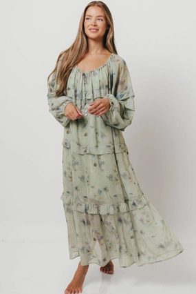 Relaxed Layers Wildwood Ruffled Maxi Dress in Sage Multi