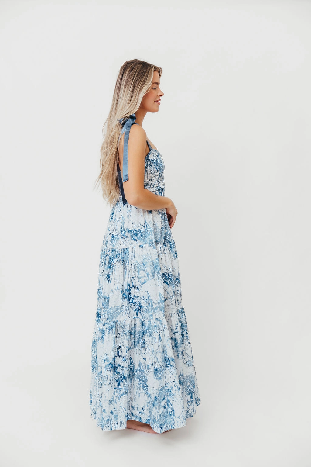 Modern Twist Crawford Sleeveless Tie Shoulder Maxi Dress in Porcelain