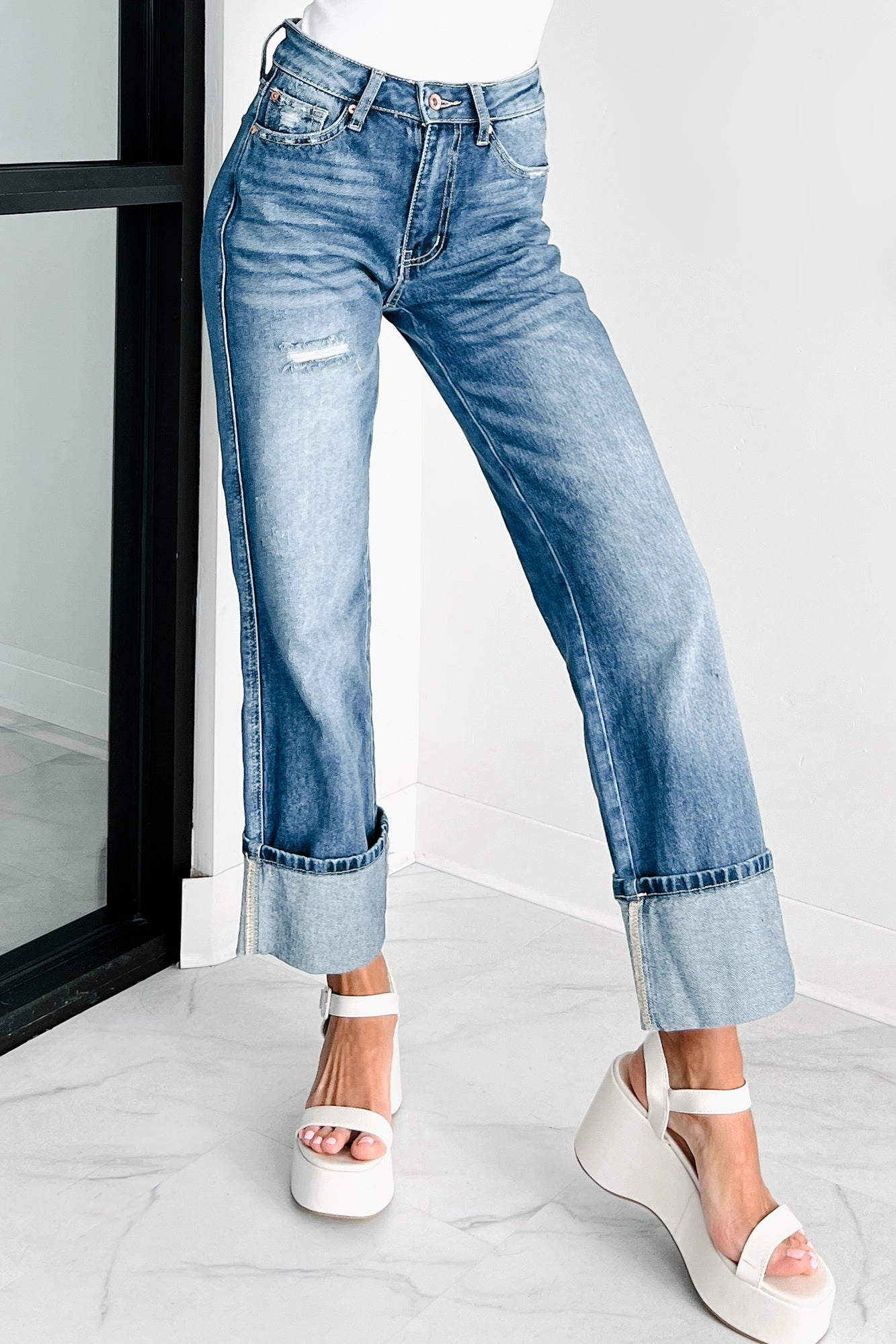 Lovett Special A High Rise Dad Jeans With Cuff (Medium) Water Efficient Wash Process Elegant Minimalist Outdoor Adventure