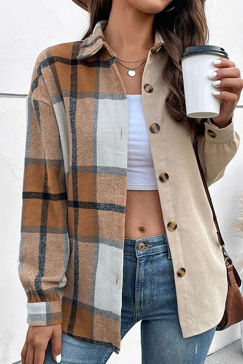 Warning WOMEN PLAID LEOPARD BUTTONED COZY FALL SHACKET