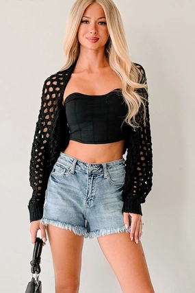 Back To Us Open Knit Bolero Shrug (Black) Weather Fit Weather Smart Look