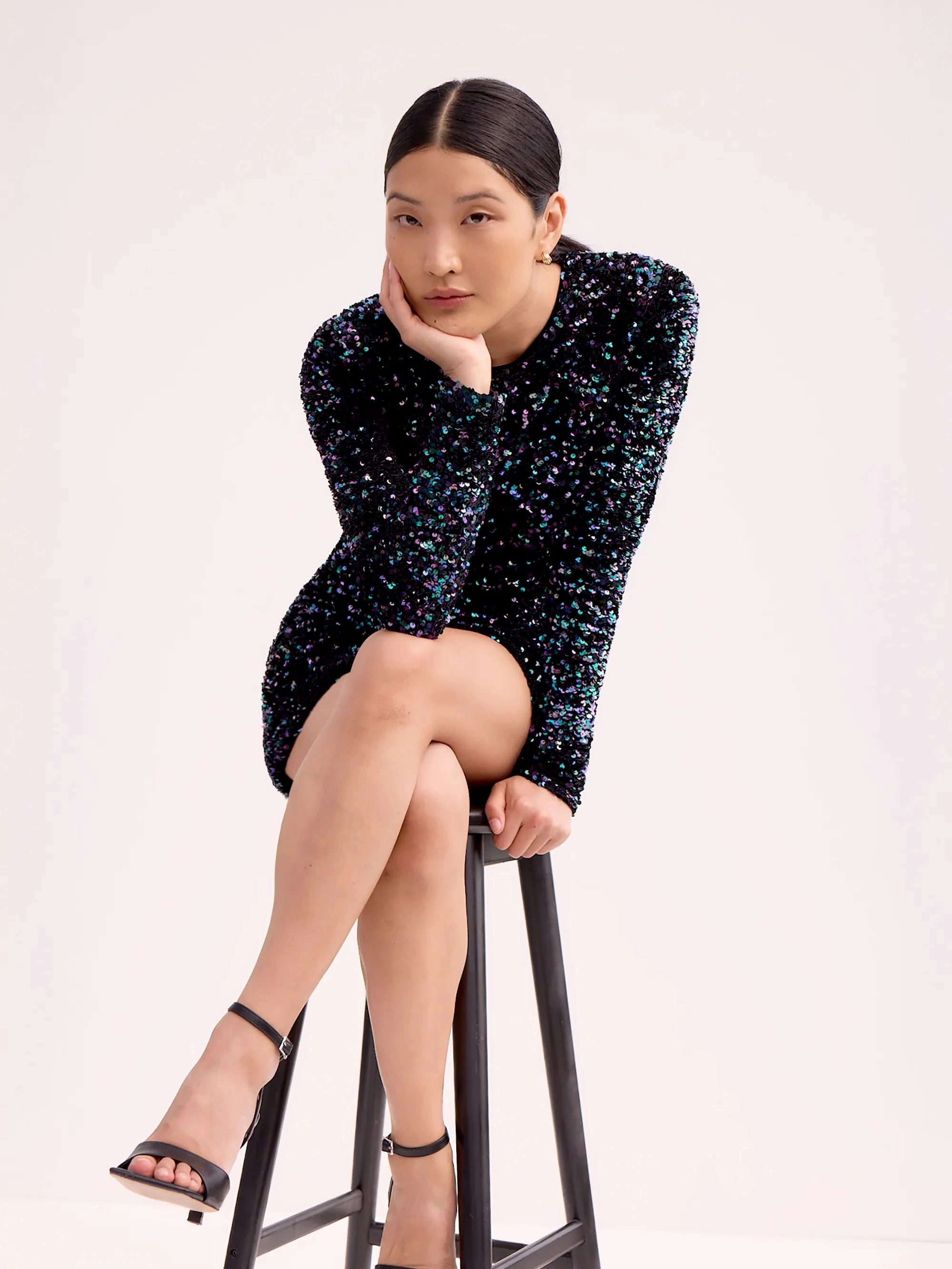 Snag Proof Weave Petite Evie Sequinned Long-Sleeved Mini Dress