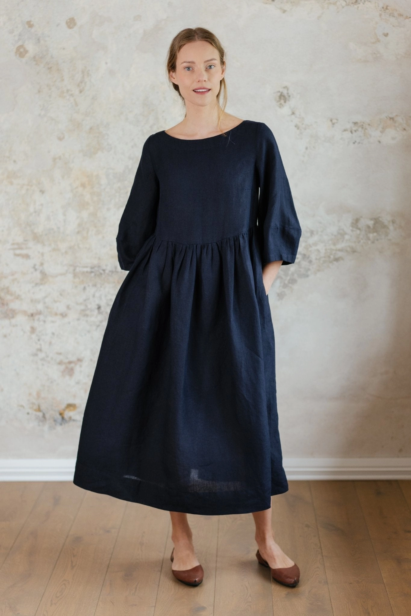 Gaia ?C  Linen Smock Dress Texture Edge