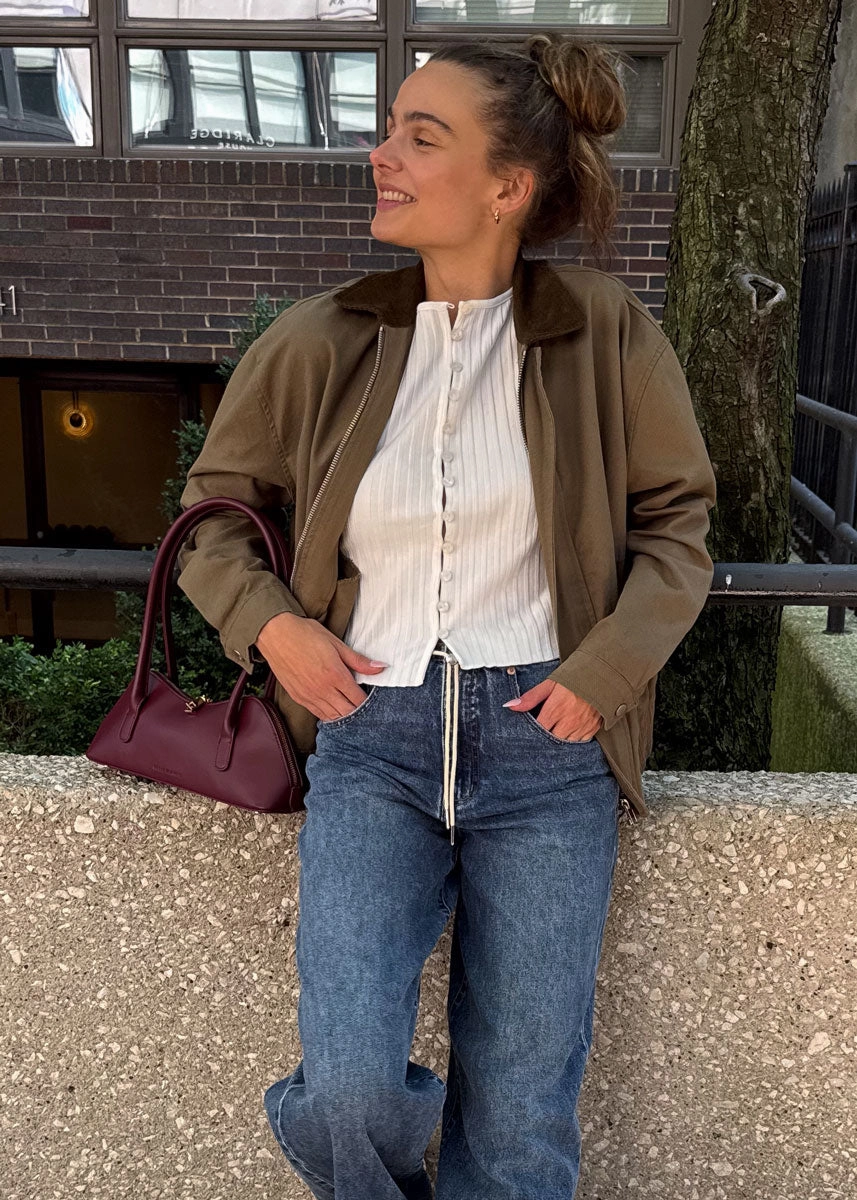 High Collar Structure Weatherproof Shell Imogen Contrast Collar Zip Jacket - Olive