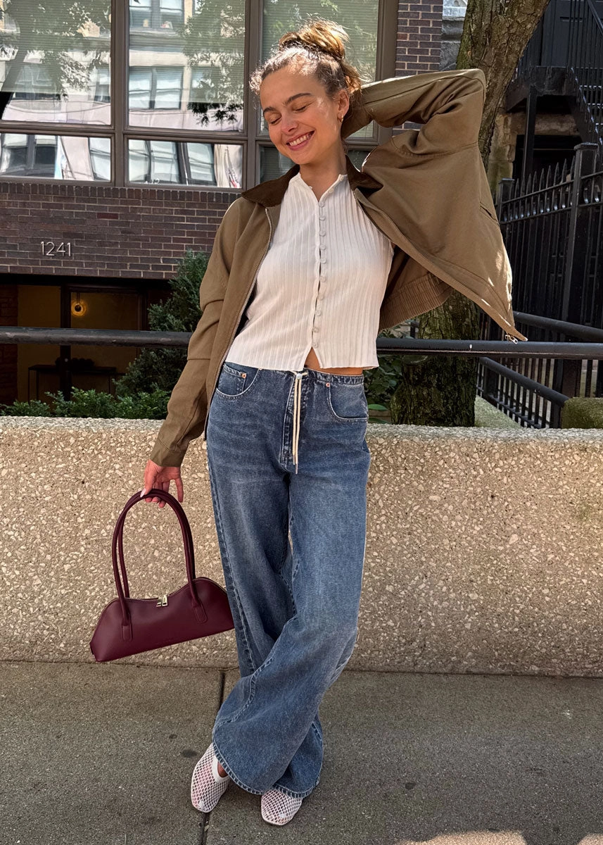 Imogen Contrast Collar Zip Jacket - Olive Easy Layering Magnetic Fasteners