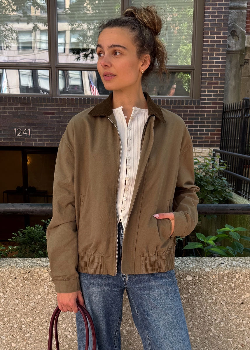 Imogen Contrast Collar Zip Jacket - Olive Casual City