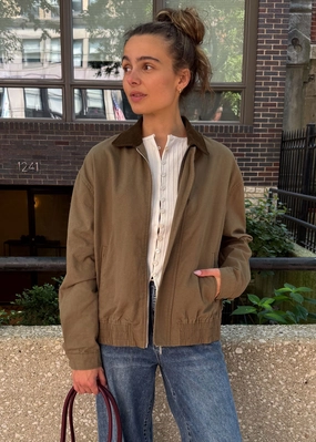 Imogen Contrast Collar Zip Jacket - Olive Casual City