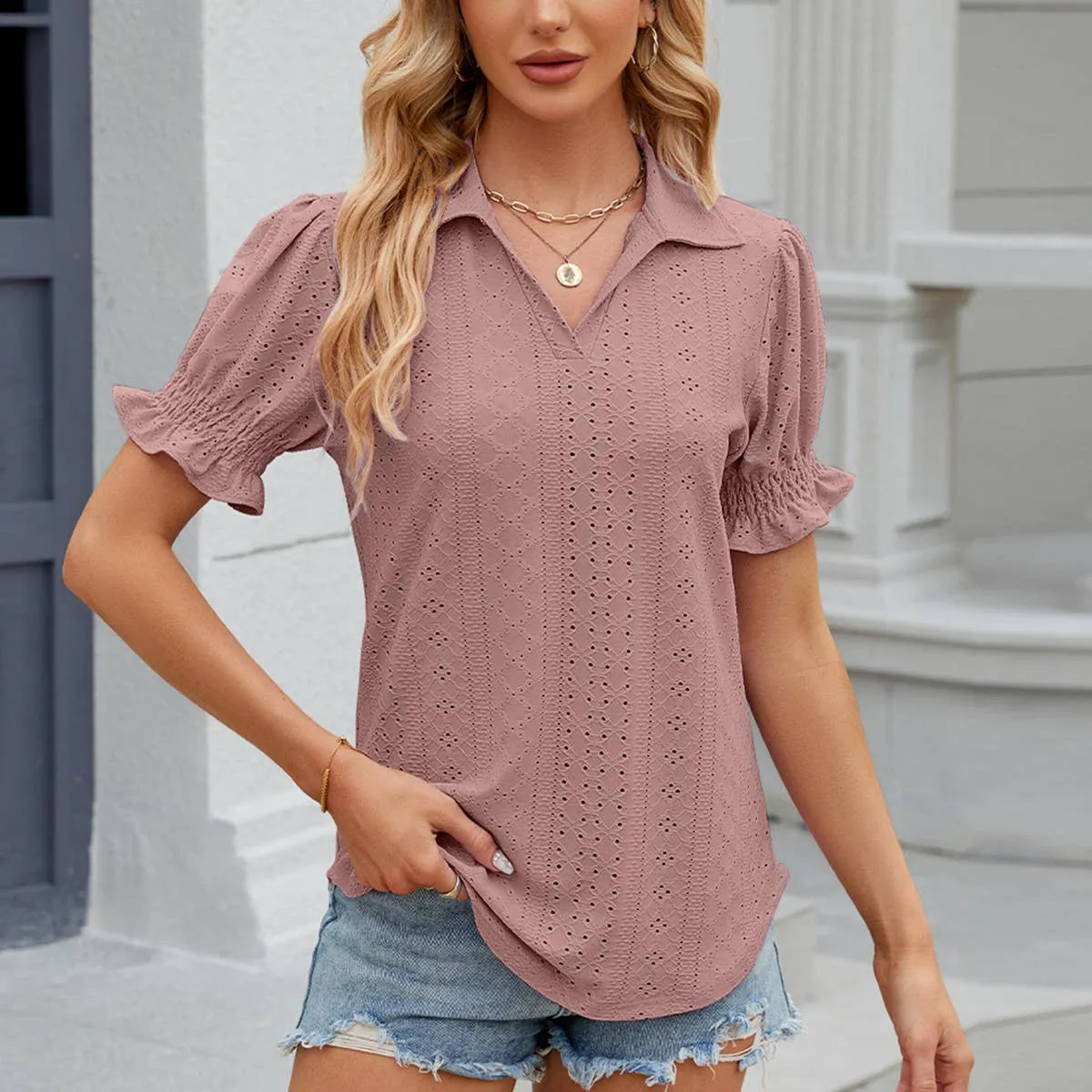 Eco Conscious Dye Process BREATHABLE POLO COLLAR SOLID SHORT SLEEVES TOP_CWTSTS0385