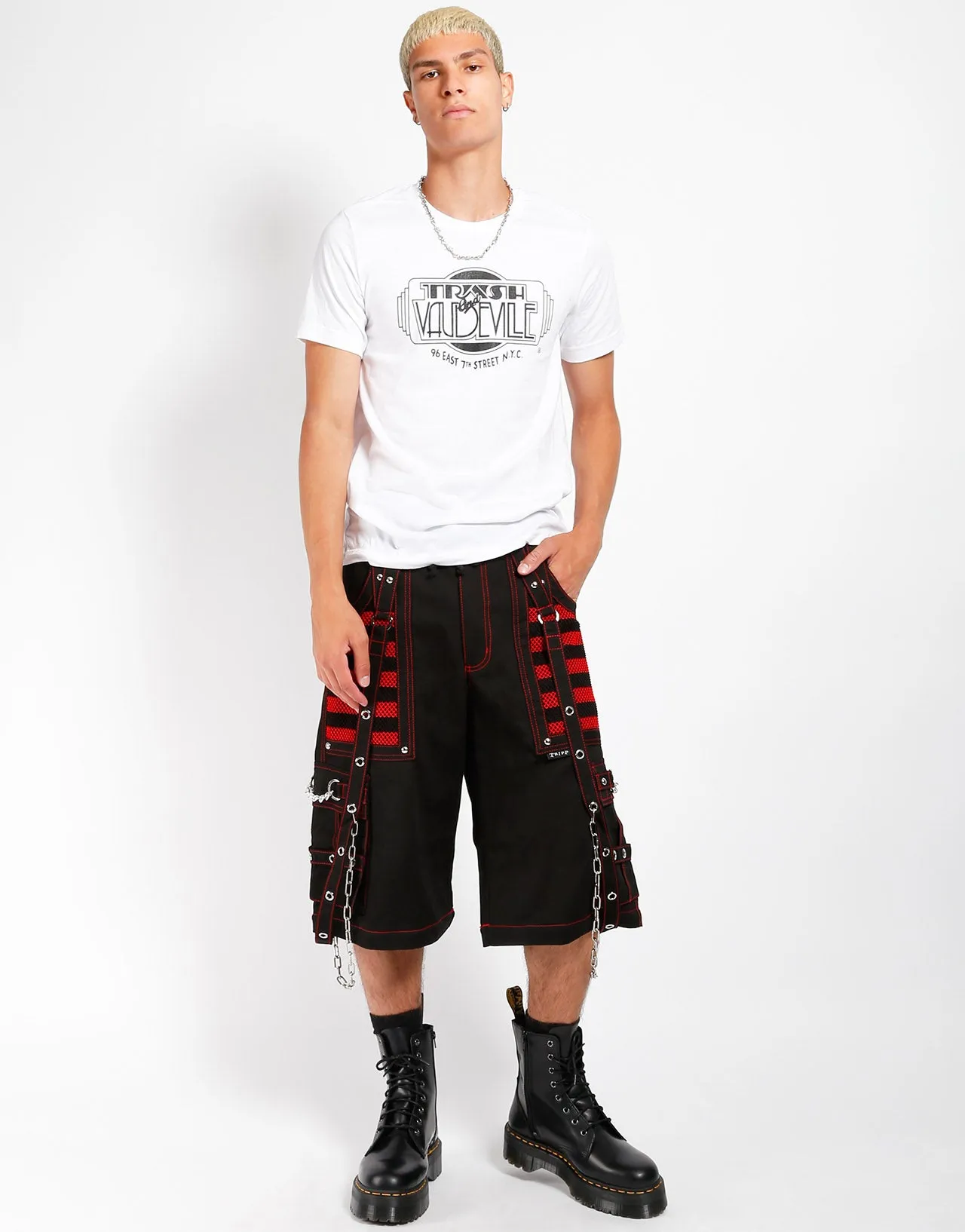 White & Black Trash & Vaudeville Logo T-Shirt VintageWash