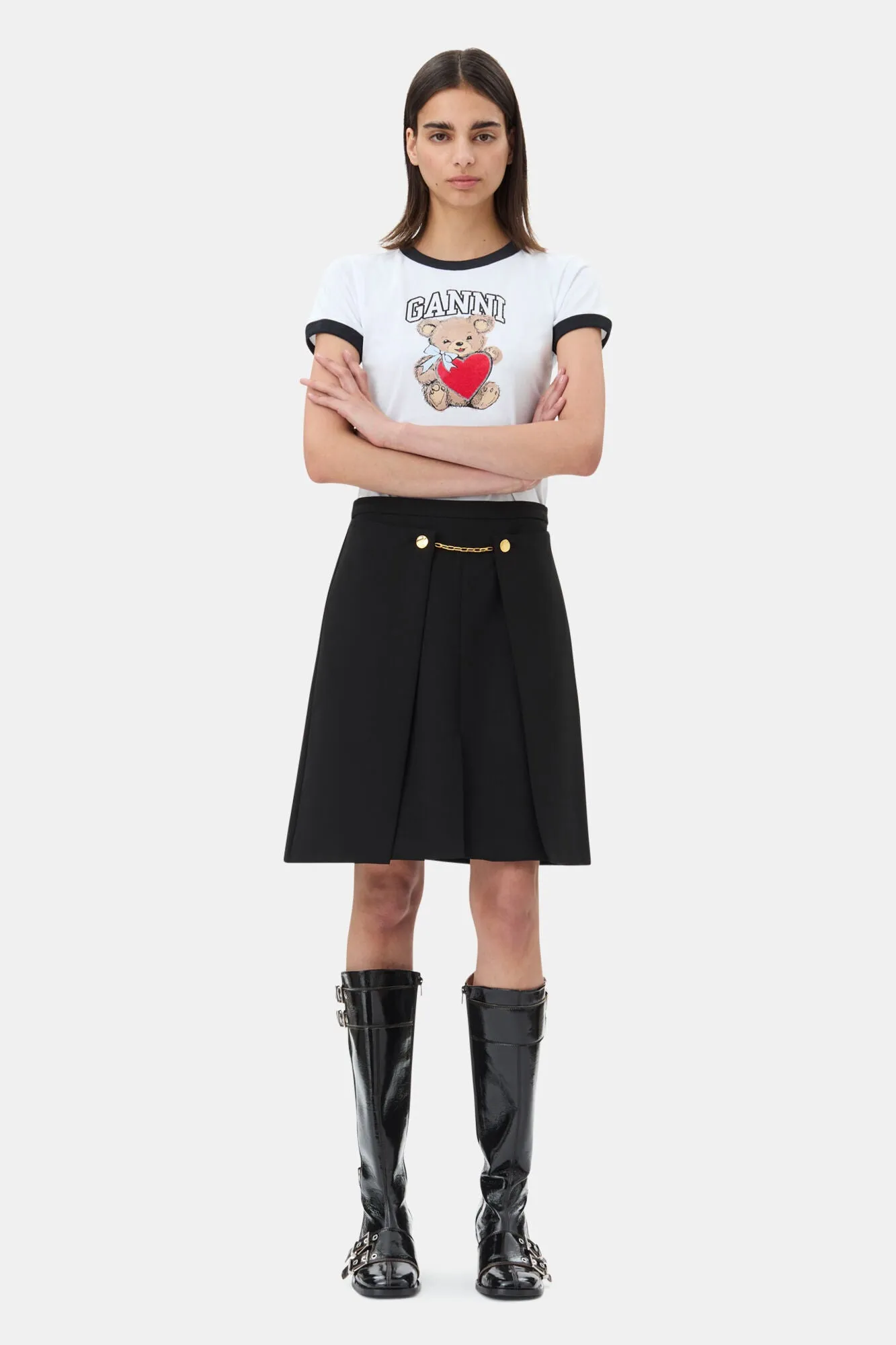 White Basic Jersey Bear T-shirt Chic Look NoSideSeam