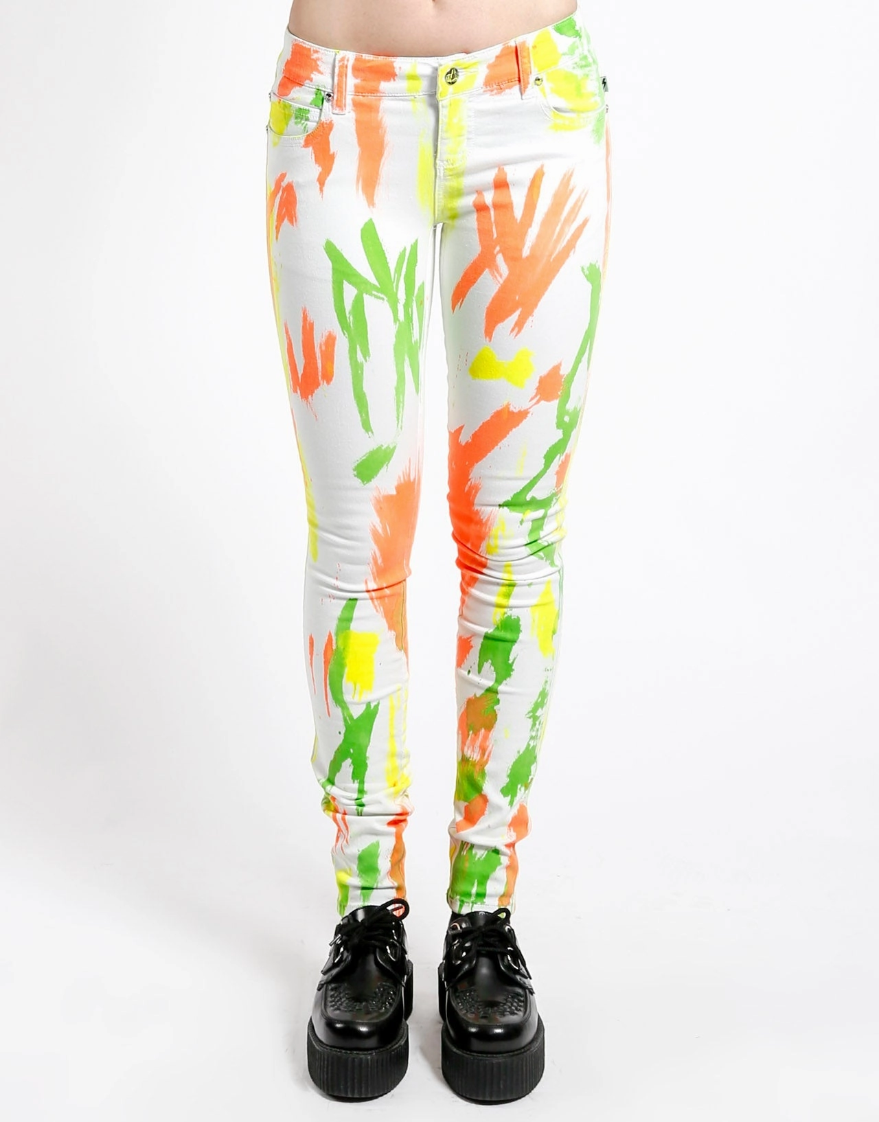 WHITE PAINT SPLATTER SKINNY Day Wear Basic Look