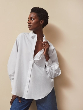 High Thread Count Cotton White Poplin Split Back Shirt