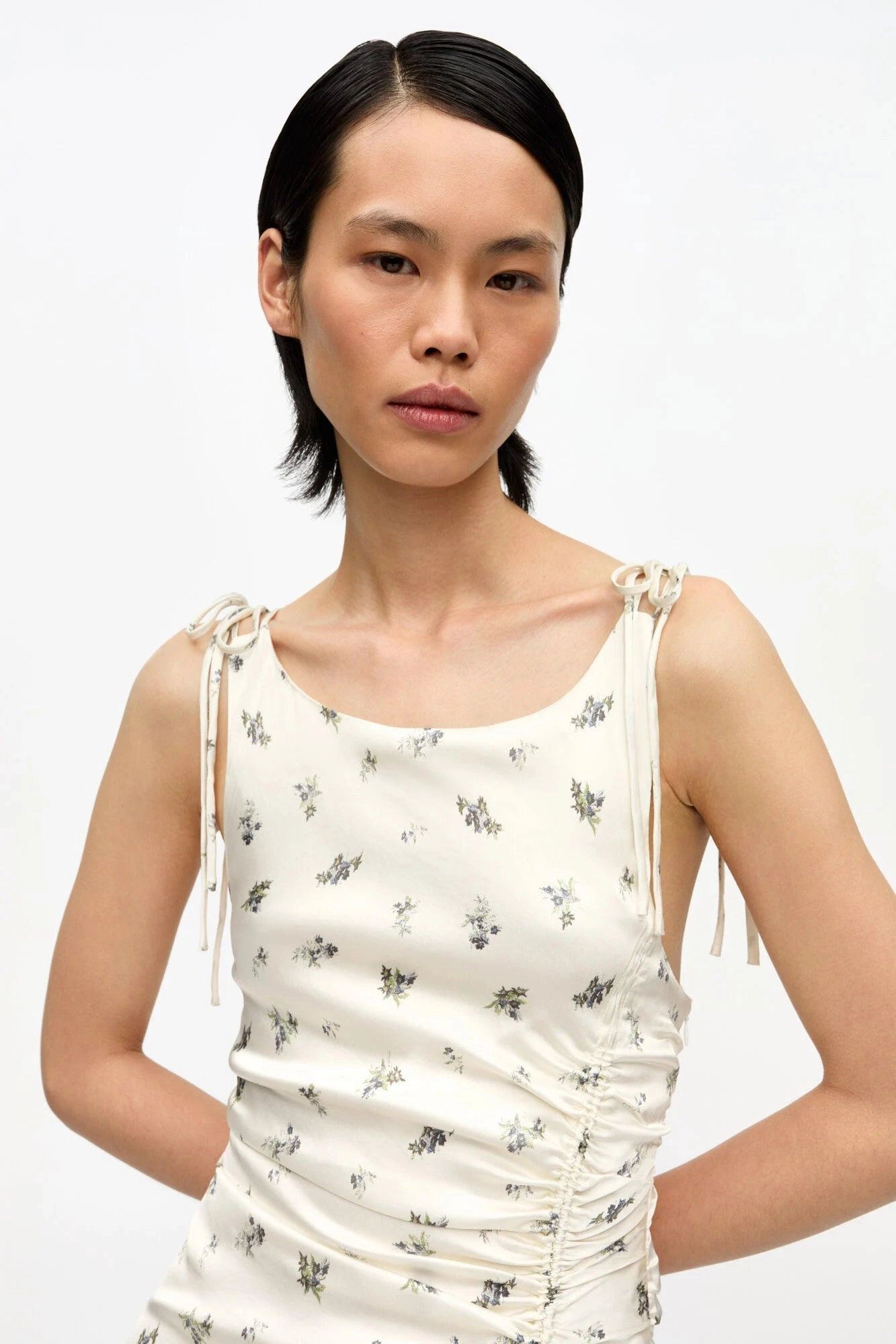 light layering White Satin Gathered Dress