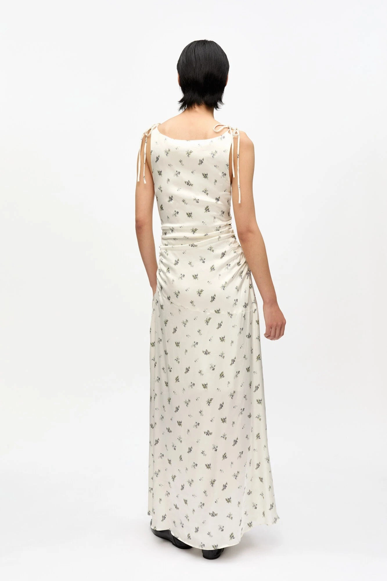 Vibrant color White Satin Gathered Dress