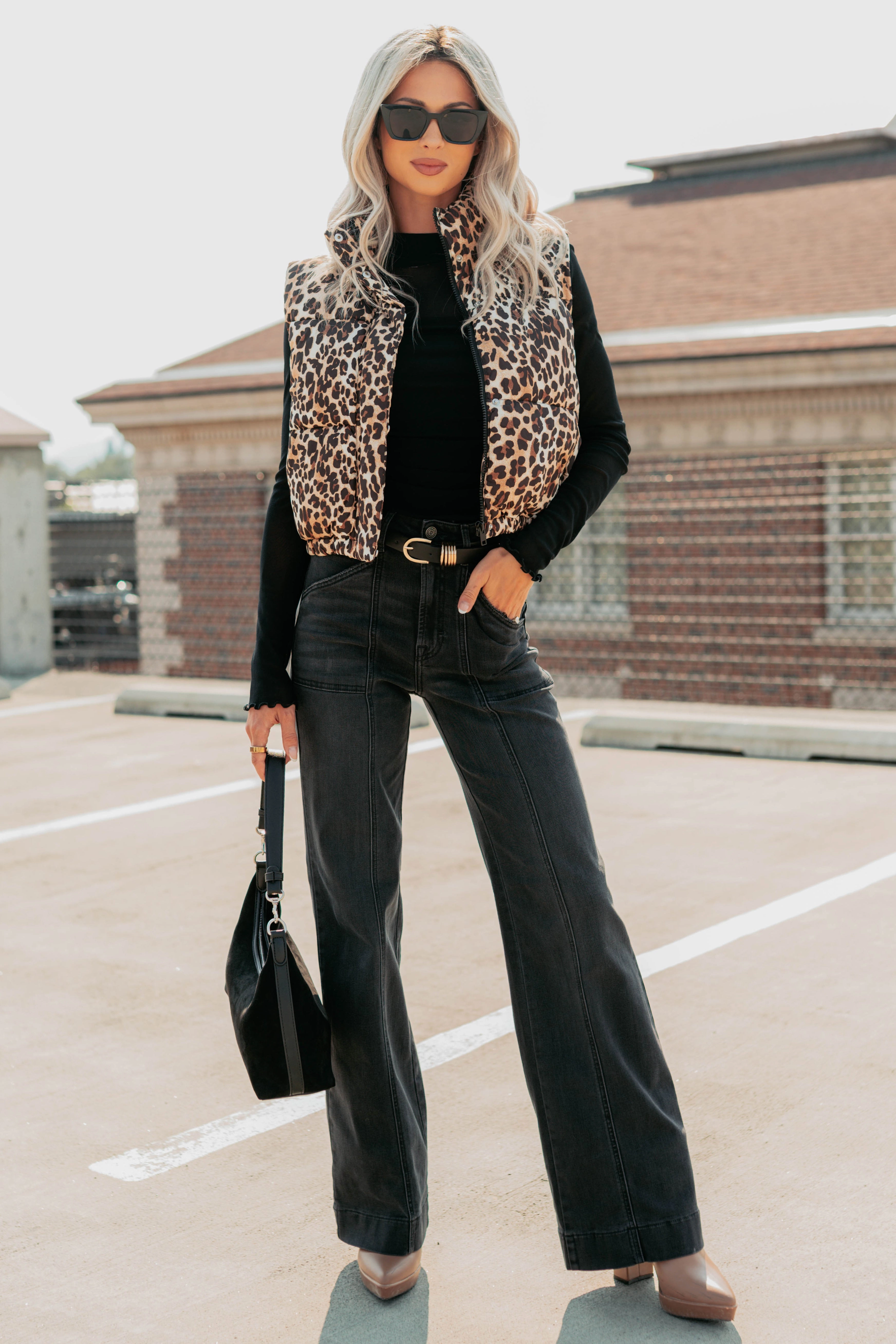 Wildest Dreams Leopard Print Puffer Vest (Camel) Packable Construction ScratchResistant Zippers