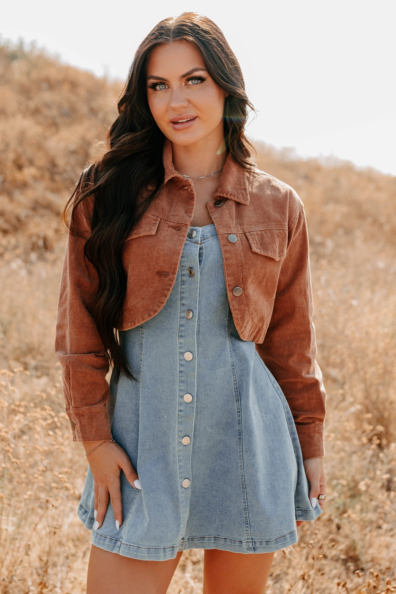 ModularLayering Textured Finish Good To Go Corduroy Crop Jacket (Antique Sienna)