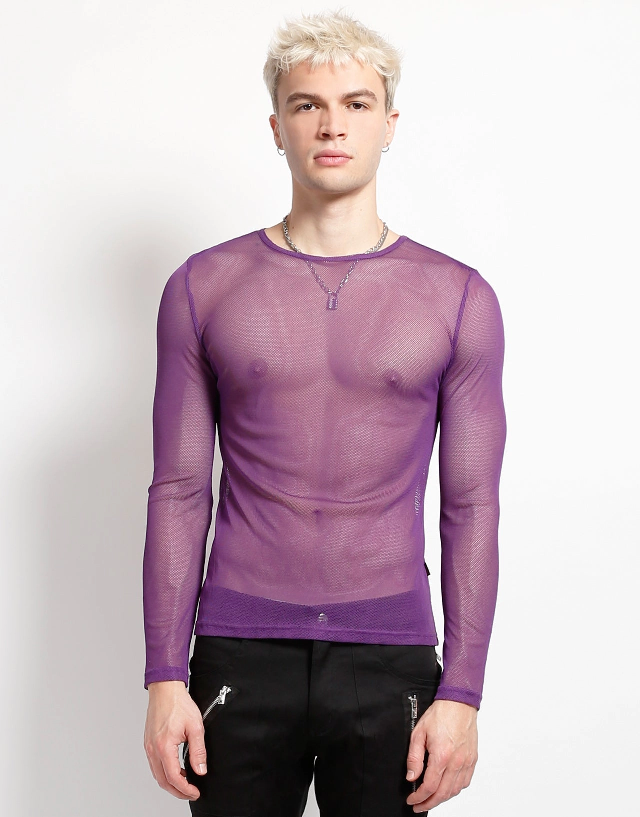 MENS LONG SLEEVE FISHNET PURPLE Layered Panel Construction All-Purpose Wear