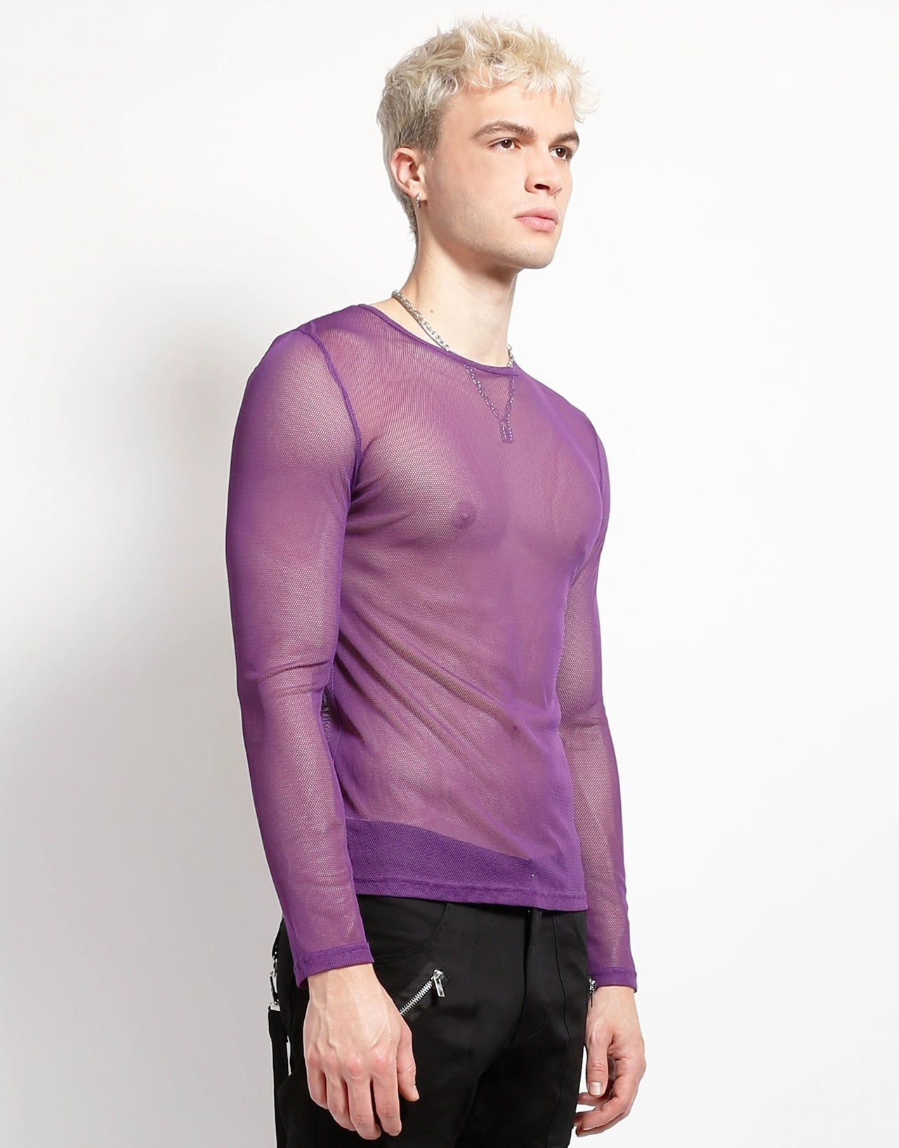 Eco Conscious Packaging Two Tone Weave MENS LONG SLEEVE FISHNET PURPLE