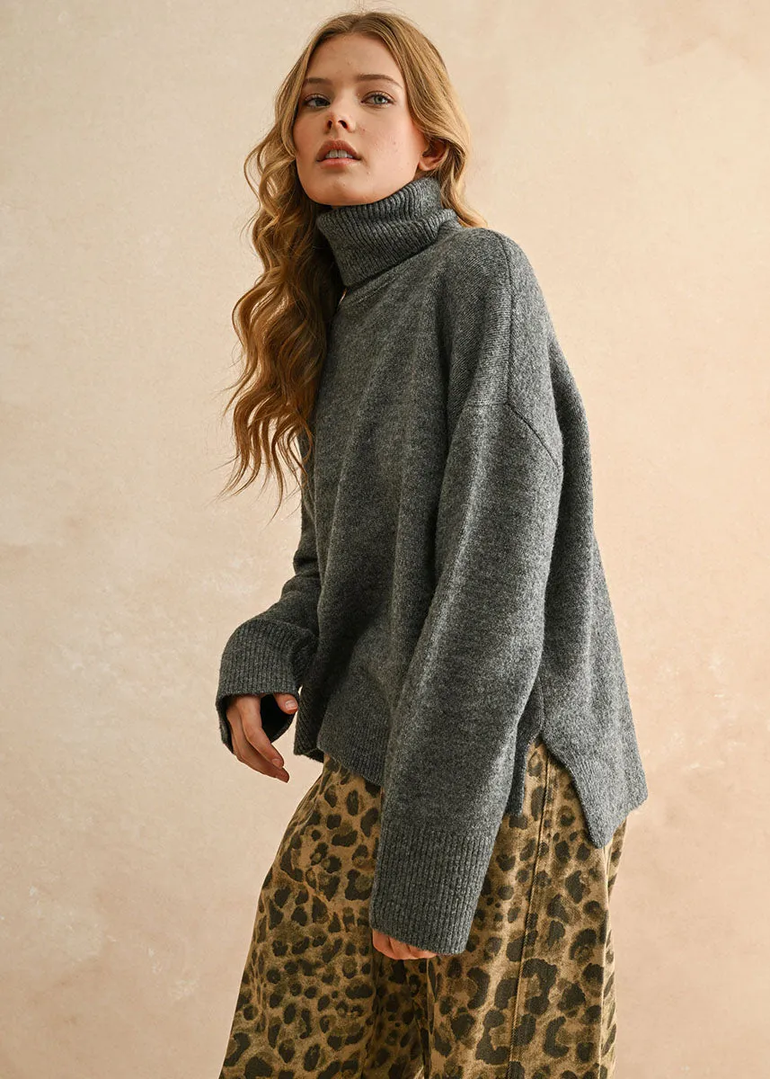 Winona Turtleneck Sweater - Charcoal Cozy and Soft