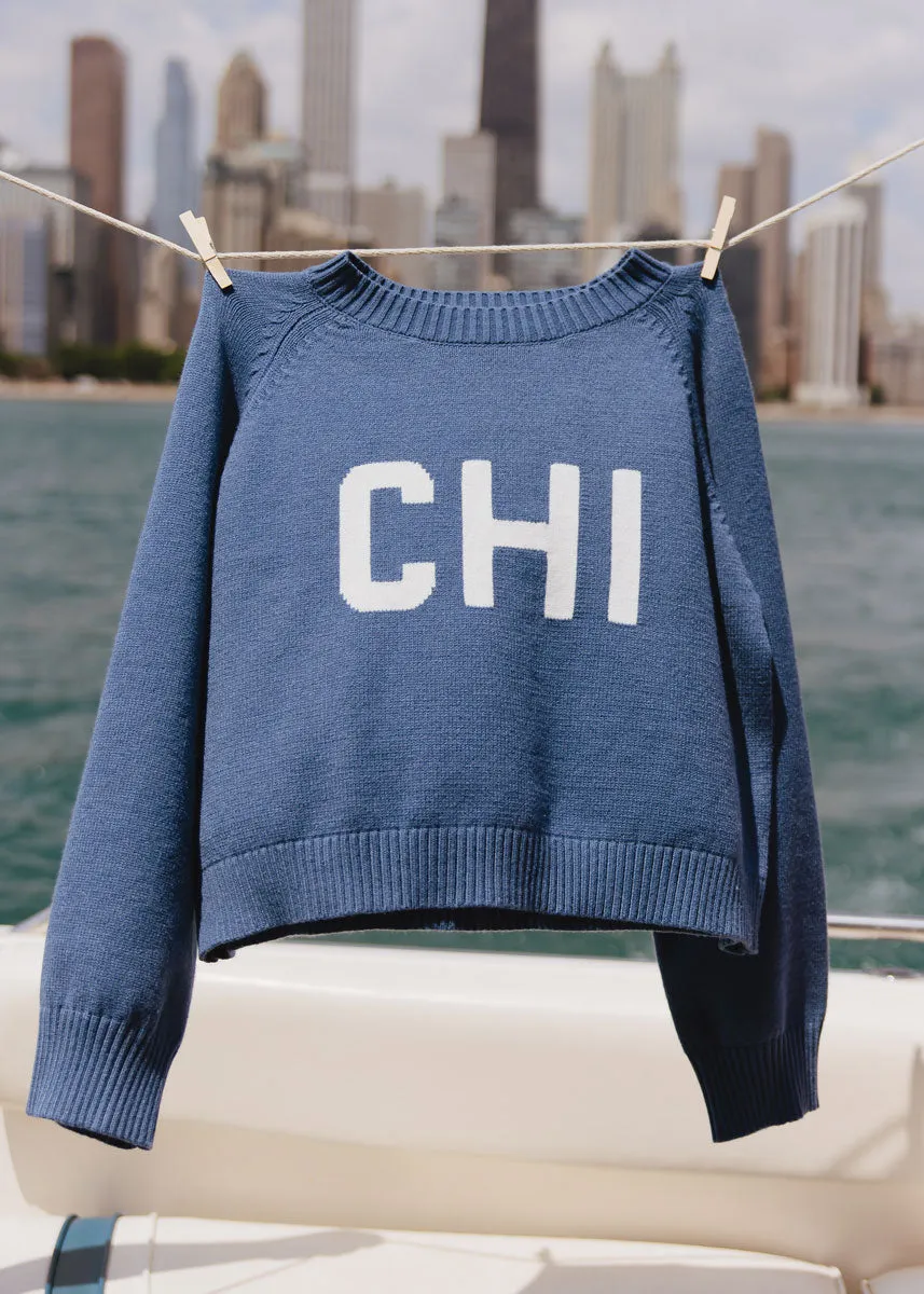 Cold Weather Outfit Seamless construction Chi Crop Sweater - Blue