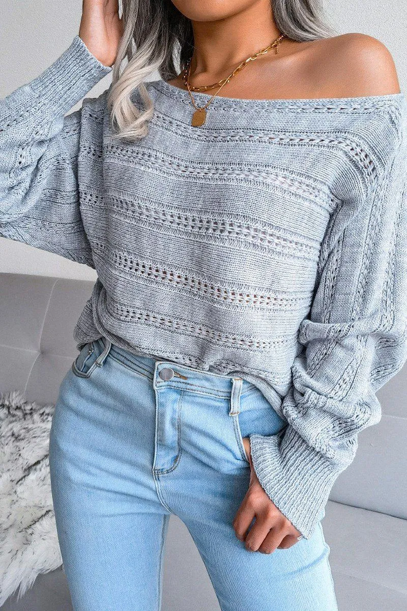 WOMEN CABLE KNIT BOAT NECK OVERSIZED SWEATER Thermal regulation
