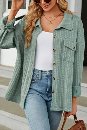 WOMEN CABLE PATTERN STITCHED BUTTON DOWN SHACKET Lightweight insulation SeamlessDesign