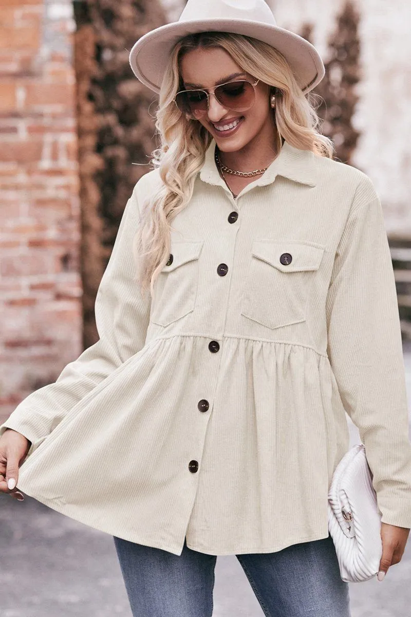 WOMEN CORDUROY BUTTON UP SHIRTS WITH POCKETS Loose cut AthleisureInspired