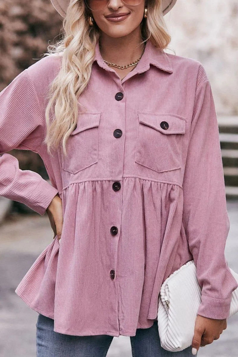 Classic and Comfy Modern Design WOMEN CORDUROY BUTTON UP SHIRTS WITH POCKETS