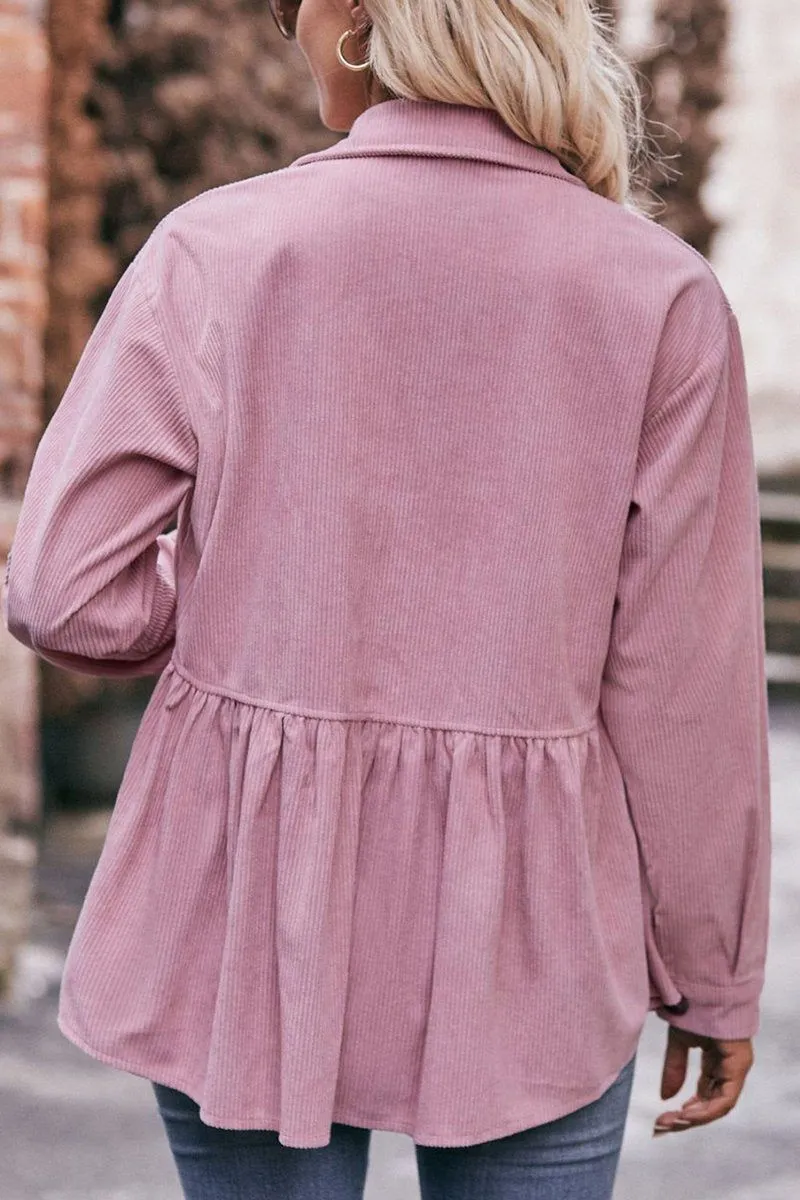 WOMEN CORDUROY BUTTON UP SHIRTS WITH POCKETS ButterSoftTexture Durable Stitching