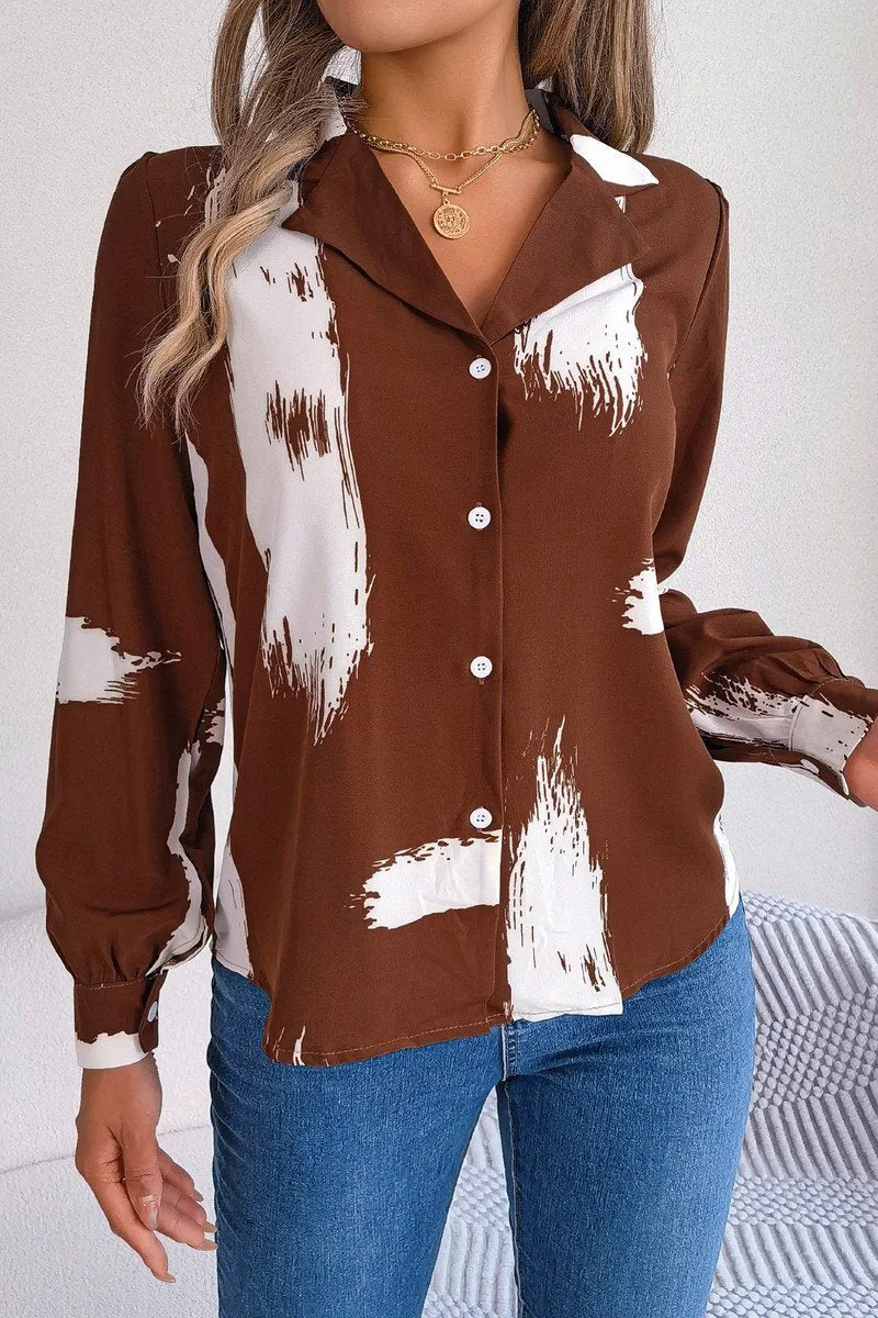 Casual Essentials WOMEN DANDY PATTERNED BUTTON DOWN OFFICE BLOUSE
