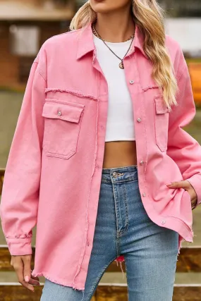 WOMEN DISTRESSED HEM BUTTON UP DENIM SHIRT Fashion Statement