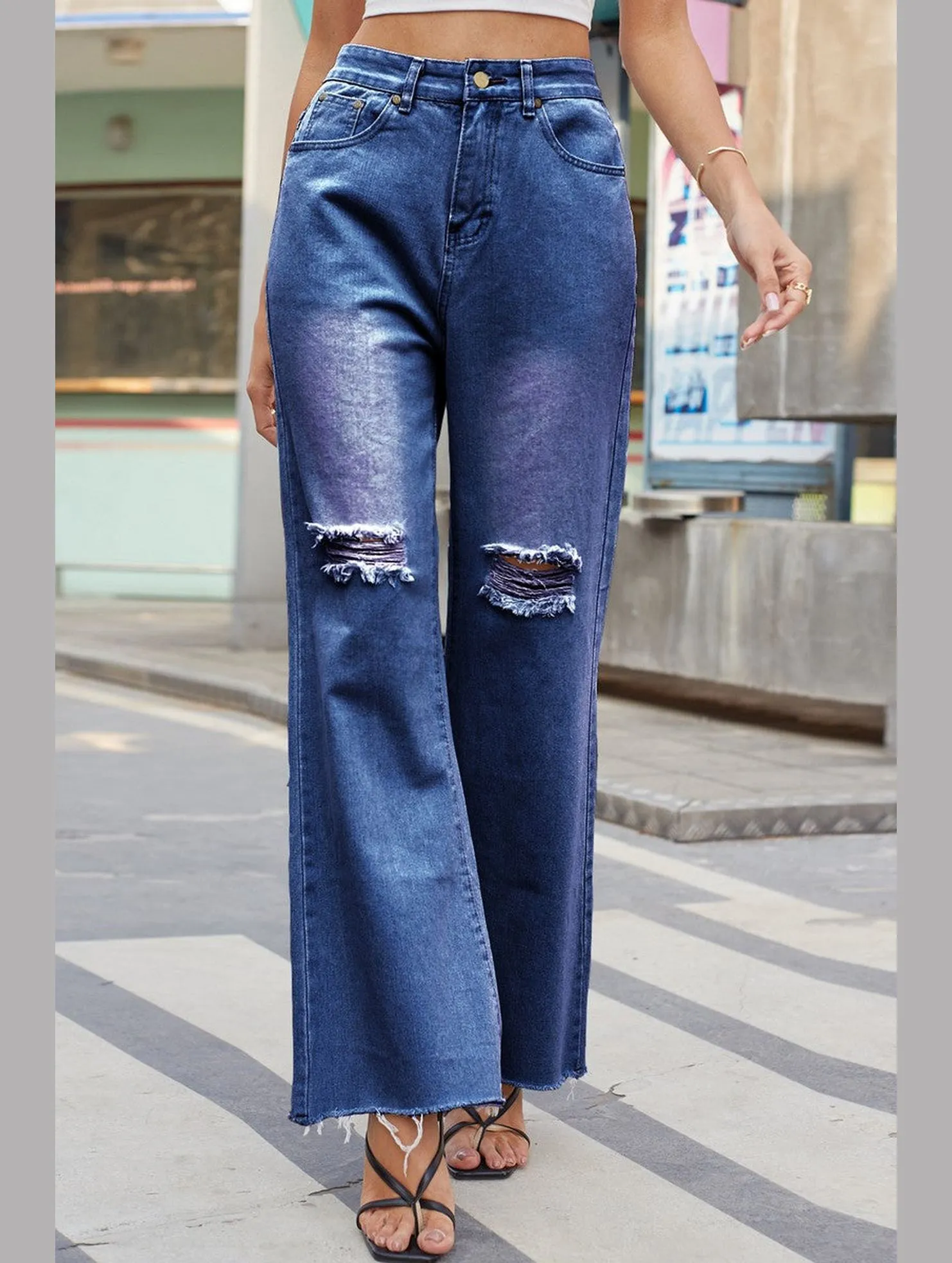Travel Style WOMEN DISTRESSED VINTAGE CASUAL DENIM PANTS JEANS