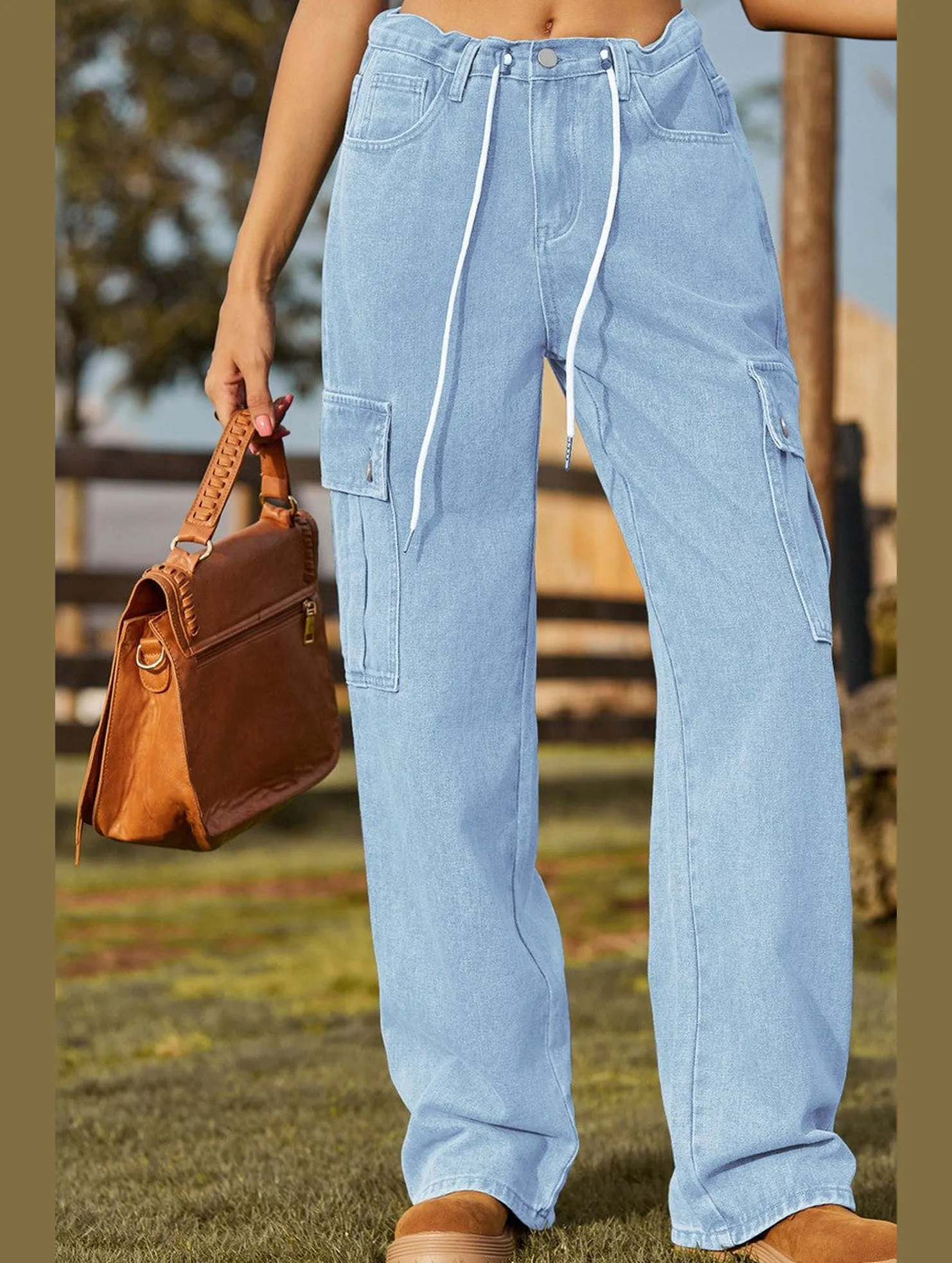 Anti Snag Fabric WOMEN ELASTIC DRAWSTRING WAIST CASUAL JEANS