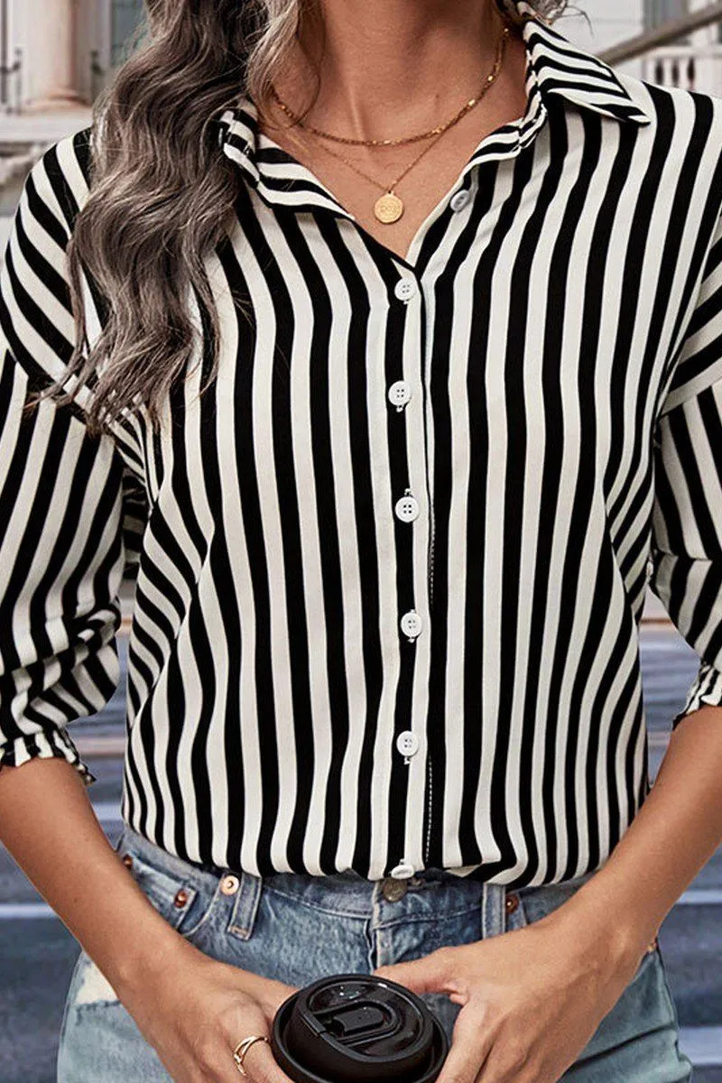 Indoor Event WOMEN FITTED CUFF BUTTON UP STRIPE SHIRTS