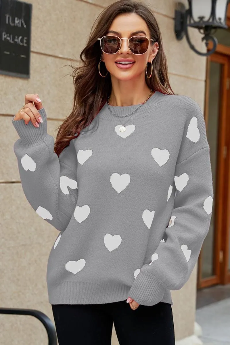 WOMEN HEART PRINTING CUTE PULL OVER SWEATER SheerLayering Moisture Management Fabric