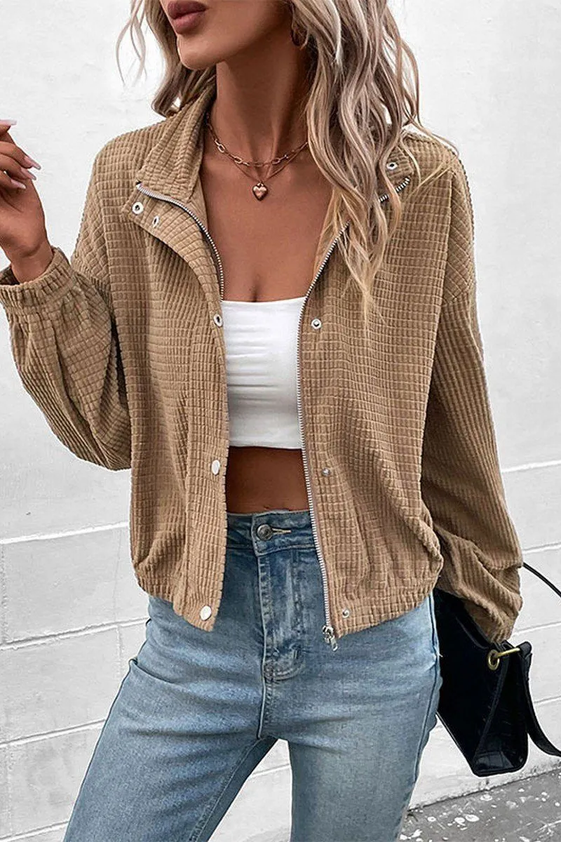 Erasable Stains Treatment WOMEN HIGH NECK PLAID QUILTED BUTTON UP JACKET