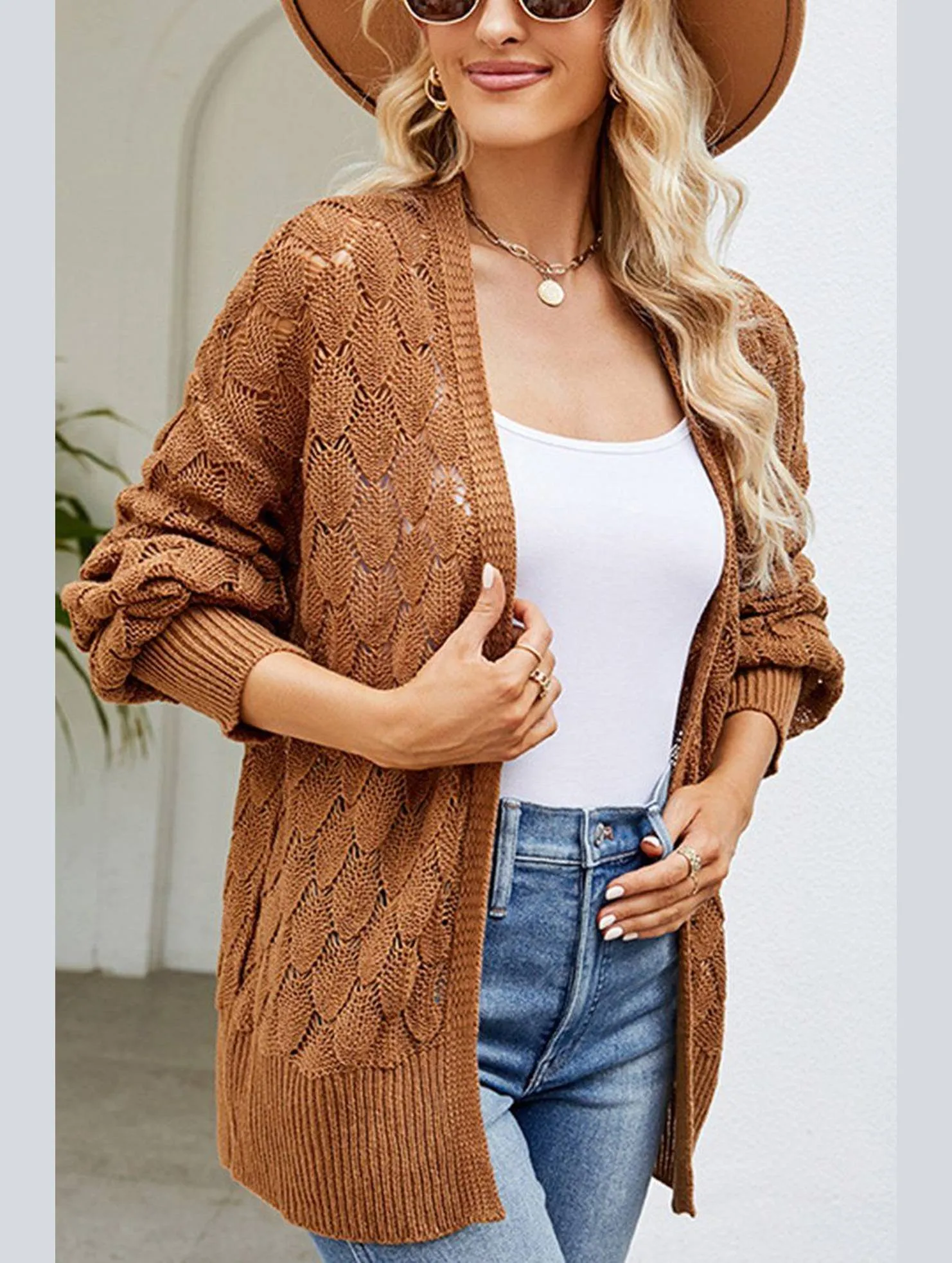Formal Use WOMEN HOLLOW OUT KNITTED SWEAT CARDIGAN