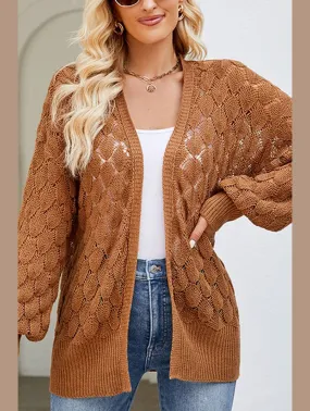 Leisure Casual WOMEN HOLLOW OUT KNITTED SWEAT CARDIGAN