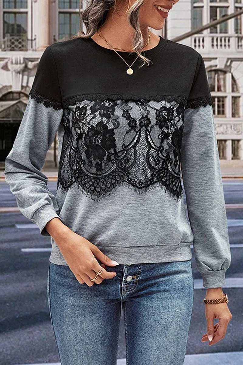 WOMEN LACE TRIM LAYERED ROUND NECK DANDY T SHIRT Trendy Vibes Wear