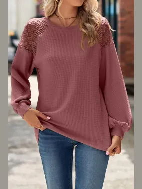 ClassicCrewNeck Fun Design WOMEN LACED SHOULDER DETAILED CASUAL JUMPER TOP