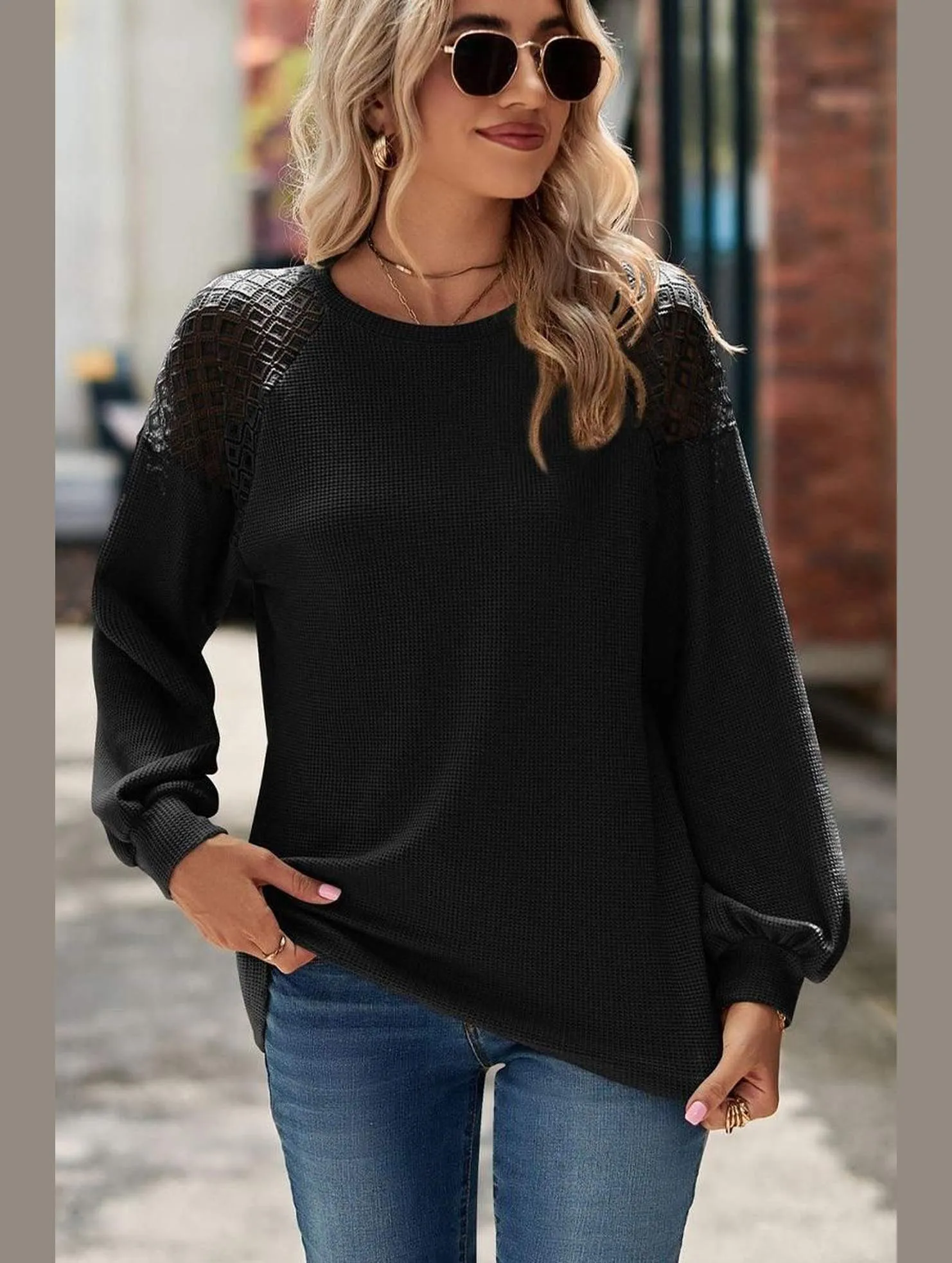 WOMEN LACED SHOULDER DETAILED CASUAL JUMPER TOP CompressionSupportWeave Multi Way Adjustable Fit