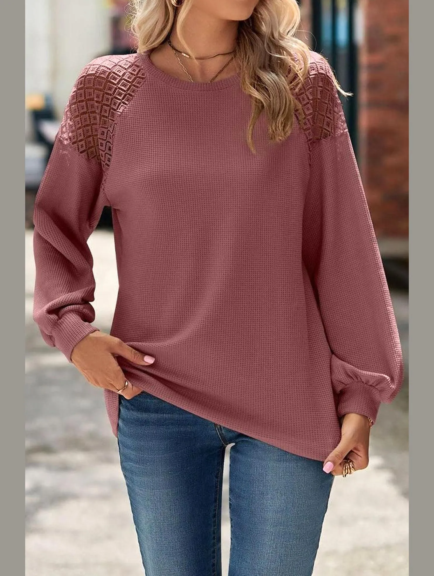 WOMEN LACED SHOULDER DETAILED CASUAL JUMPER TOP Modern Style